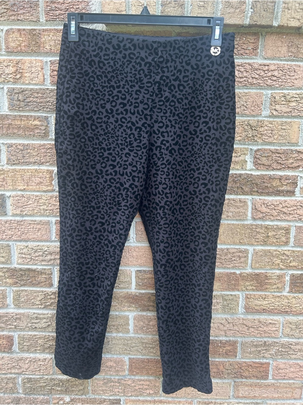 Michael Kors Black Velvet Leopard Print Pants size large